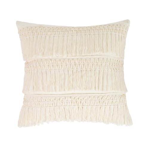 Ciieeo 2 Piezas Funda de Almohada de Algodón con Flecos Blancos para Sofá Dormitorio Sala Hogar Decorativa