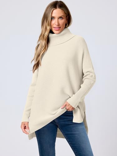 ANRABESS Women's Oversized Turtleneck Batwing Sleeve Spilt Casual Loose Knit Tunic Pullover Sweater Tops 2025 Fall Outfits2