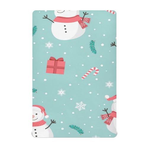 Moudou Christmas Snowman Playard Sheet for Boy Girls, Soft Breathable Fitted Toddler Sheet for Standard Playard Bed Mattress, 39 x 27 x 5 Inch