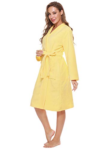 Kniffi Kimono Bathrobe For Women Terry Cloth Robes Knee Length Towel Bathrobe Yellow M #TOP2