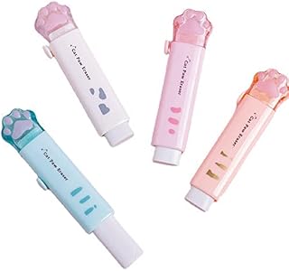 4pcs Eraser Pencil Eraser Cat Paw Shaped Retractable Eraser for Students Kids School Supplies Rubber Erasers Easy Error Correction Use at School Homework Office Writing Office School Supplies