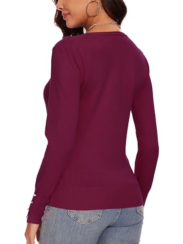 Image of Spicy Sandia Women's V Neck Pullover Sweaters with Dressy Cuffs | Long Sleeve Business Casual Knit Tops
