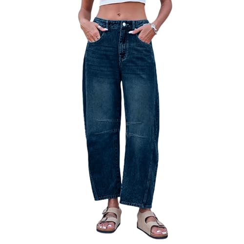 Barrel Jeans Women High Waisted Wide Leg Cropped Jeans Trendy Denim Ankle Pants Y2k Boyfriend Mom Cowgirl Outfits