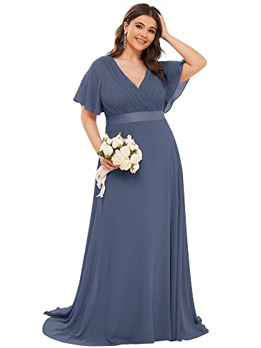 Image of Ever-Pretty Women's Chiffon Formal Evening Dresses for Curvy Women V-Neck Plus Size Floor Length Bridesmaid Dress