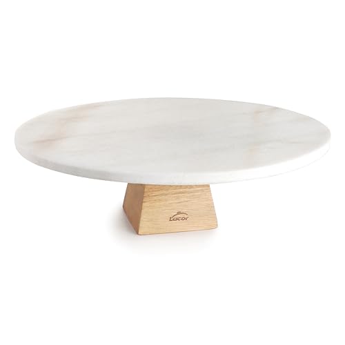LACOR - 63593 - Suporte de bolos de mármore, 30 cm, base de madeira de acácia, expositor para bolos, design elegante e resistente, ideal para bolos, bolachas ou biscoitos