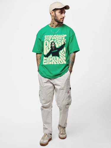 Image of LEOTUDE Half Sleeve Oversized Cottonblend Round Neck Drop Shoulder Printed Men's T-Shirt (Color Rama Green)