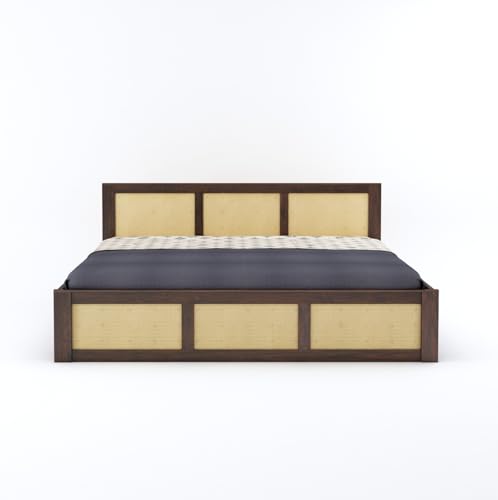 Image of Solid Sheesham Wood Queen Size Bed with Hydraulic Storage Wooden Double Bed Cot Palang Furniture for Bedroom Living Room Home Furniture (Walnut Finish) | 1 Year Warranty