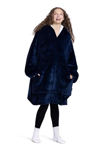 The Oodie Wearable Sherpa Blanket Hoodie - Cozy and Warm Oversized Fleece Hooded Blanket with Large Front Pocket - Thick Plush Blanket Sweatshirt for Men and Women (Navy Oodie), Navy Blue Oodie