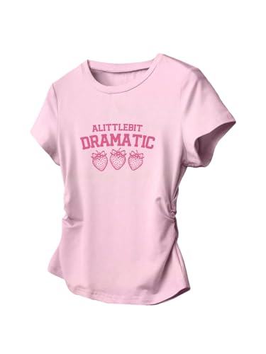SweatyRocks Girl's Letter Strawberry Graphic Tee Crew Neck Short Sleeve Ruched Summer Tops