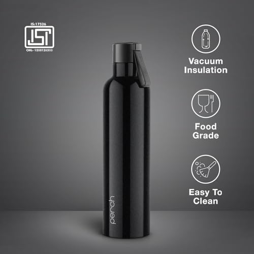 Image of Perch Oasis Pro Insulated Steel Water Bottle | ISI Certified Hot & Cold Flask - 760ml | BPA-Free, Leakproof, Travel-Friendly Bottle for Office, Gym & Home (Knight Black)