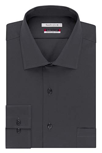 Van Heusen Men's Flex Collar Regular Fit Solid Spread Collar Dress Shirt, Charcoal, 16.5