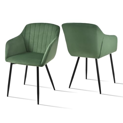 Goeurvant Velvet Dining Chairs Set of 2 Upholstered Chair for Living Room with Metal Legs Kitchen Chairs,Green