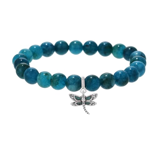 Sterling Silver Turquoise Dragonfly Bracelets for Women 8mm Natural Stone Healing Dragonfly Relaxation Bracelets for Women