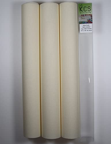 Image of KCS 3 pc of 15 inch x 18 inch Counted Cross Stitch Cotton Aida Cloth Needlework Rolled Fabric Box,18CT,Cream