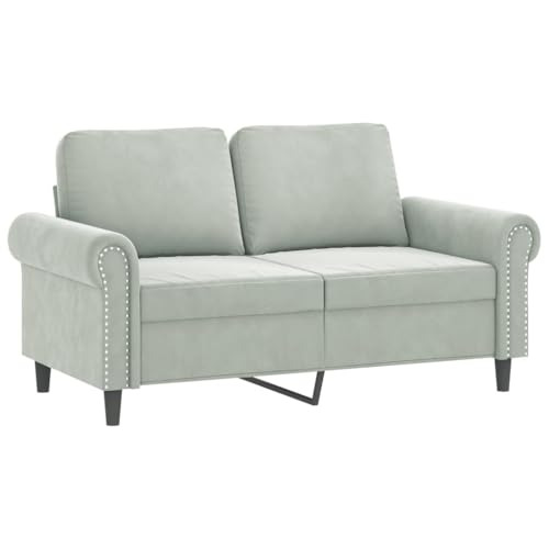 vidaXL Sofagarnitur 4-TLG., Sessel Couch mit Kissen Fußhocker, Sofa Wohnzimmersofa mit Armlehnen, Couchgarnitur Designsofa Sitzmöbel Polstermöbel, Hellgrau Samt – Bild 5