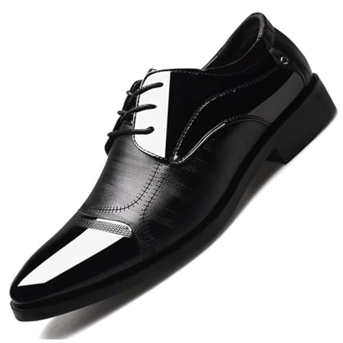 Men's Patent Leather Dress Shoes Lace-up Formal Oxfords Business Tuxedo Suit Shoes Black