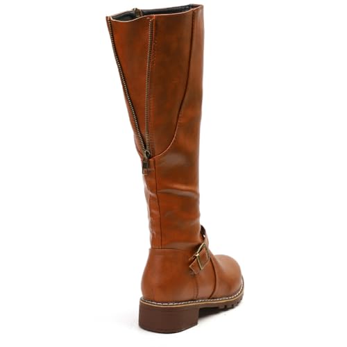 shownicer Stiefel Damen Blockabsatz Winterstiefel Bequeme Langschaft Damenstiefel Mit Reißverschluss A Braun 40