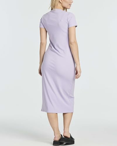 Image of Real Essentials 3 Pack: Women's Ribbed Jersey Crew Neck Short Sleeve Midi Length Dress with Side Slit