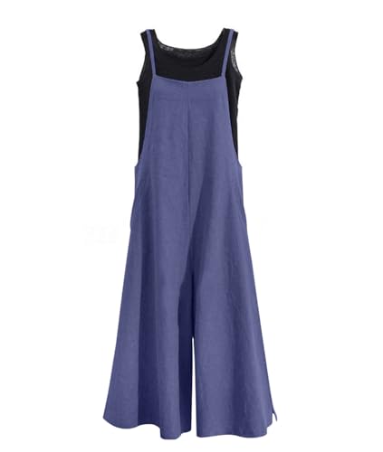 Image of YESNO Women Casual Loose Long Bib Pants Wide Leg Jumpsuits Baggy Cotton Rompers Overalls with Pockets PZZTYP2