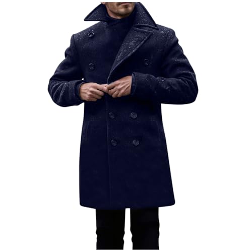 Mens Double Breasted Trench Coat Casual Lapel Collar Peacoat Winter Premium Cotton Blend Overcoat Windbreaker Jacket
