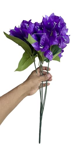 Image of SPHINX Artificial Bougainvillea 5 Heads Bunch Without Vase for Home Decor,Centerpieces, Christmas Decorations, Welcome Reception, Dinner Table decor Approx Height 50 cms- (Purple, 1 Piece)