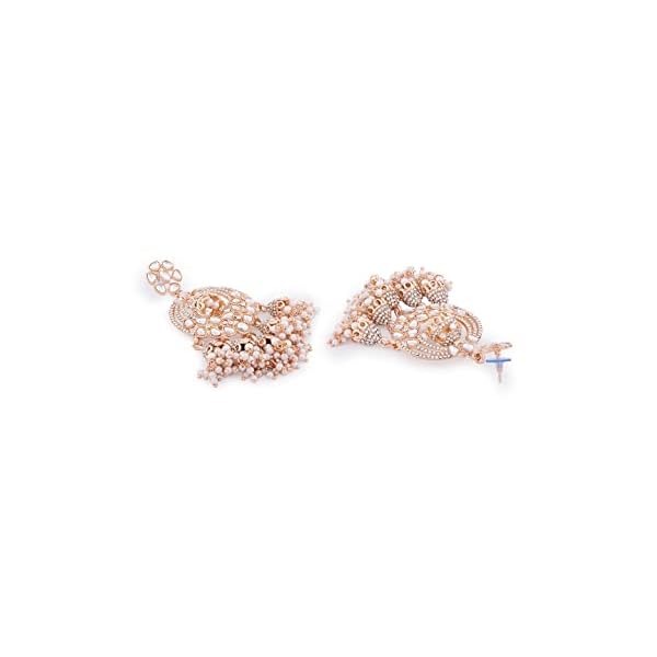 Zaveri Pearls Rose Gold Kundan & Dazzling Austrian Diamonds Embellished Jhumki Drops Earring For Women-ZPFK13786 - Image 7