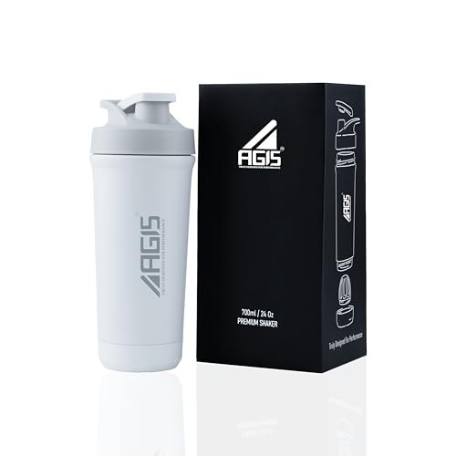 Image of AGIS Bottom's Up Premium Stainless Steel Shaker Bottle 700ml - Leak-proof mixer with bottom opener for easy cleaning. Rust-resistant, odor-free, BPA-free, dishwasher safe for gym & daily use. (White)