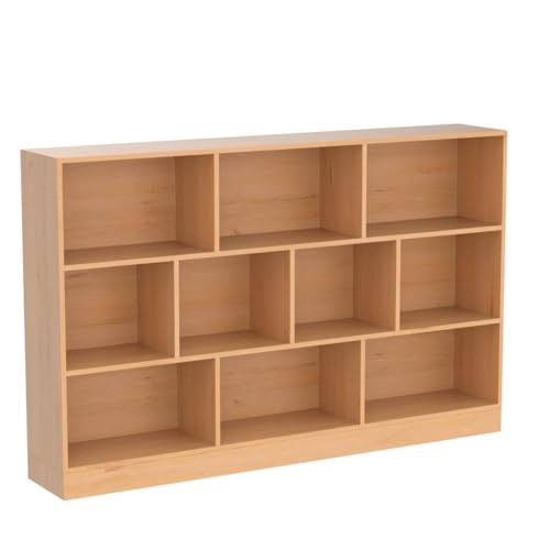 Image of IOTXY Open Shelf Low Bookcase - Wooden 3-Tier Cube Bookshelf, Pear Yellow