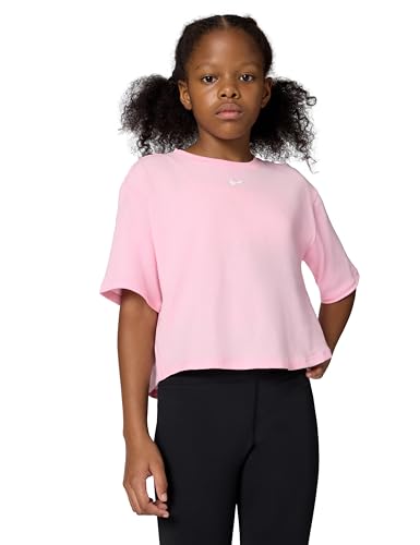 Nike Girl's One Relaxed Dri-Fit Short-Sleeve Top, Medium Soft Pink/White, X-Large