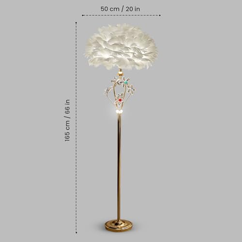 Image of Smartway NestLux Fur LED Floor Lamp, Plant Shape Feather Standing Light with Gold Finish, Decorative Lighting for Living Room Bedroom Corner Decor, Modern Stylish Home Lighting