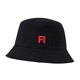 LexiuYibai Bucket Hat for Men Women Team Rocket Embroidered Washed Cotton Unisex Bucket Hats (Black,7 1/2)