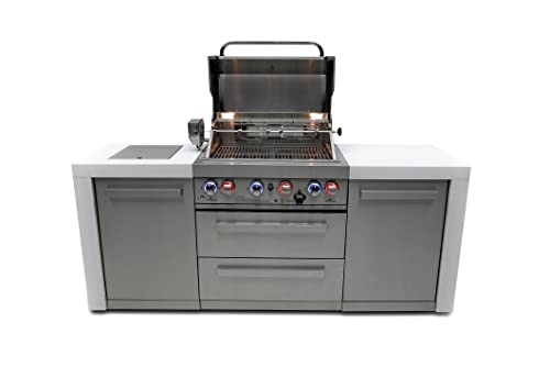 Mont Alpi Mai400-D 32-Inch 4-Burner 78000 Btu Deluxe Stainless Steel Gas Outdoor Kitchen Barbecue Island Grill W/ Infrared Side & Rear Burners + Rotisserie Kit + Storage Cabinets + Granite Countertops #TOP1