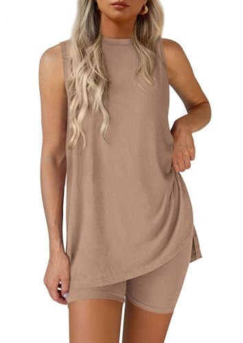 Image of PRETTYGARDEN 2 Piece Sets for Women 2026 Summer Matching Lounge Shorts Set Resort Airport Travel Loungewear Outfits Clothing
