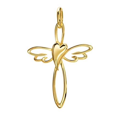 JEVELION Gold Kreuz-Herz-Flügel-Anhänger 585 Gold 14 Karat für Damen, Herren und Kinder als Kettenanhänger mit Schmuck-Etui + Zertifikat Cover