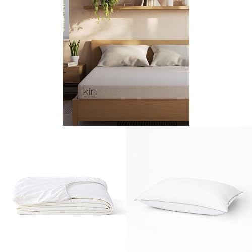 Image of Tuft & Needle Kin Firm 8 inch Queen Adaptive Foam Mattress in a Box + Queen Waterproof Mattress Protector + 2 Standard Down Alternative Pillows