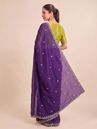 Image of Women's Chiffon Saree with Unstitched Blouse Piece