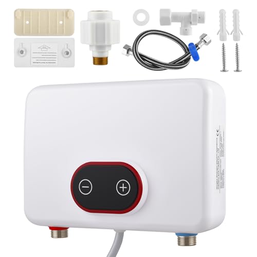 Strixorn Calentador de agua eléctrico instantáneo de 5500 W, 220 V, con pantalla digital y modo de potencia de 3 niveles, IPX4 30-52 ℃ para ducha, cocina y jardín [clase energética A] – Sin set de