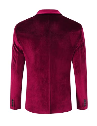 TURETRENDY Men's Velvet Blazer One Button Solid Wedding Blazers Slim Fit Luxury Velour Suit Jacket for Dinner,Prom,Party Red S3