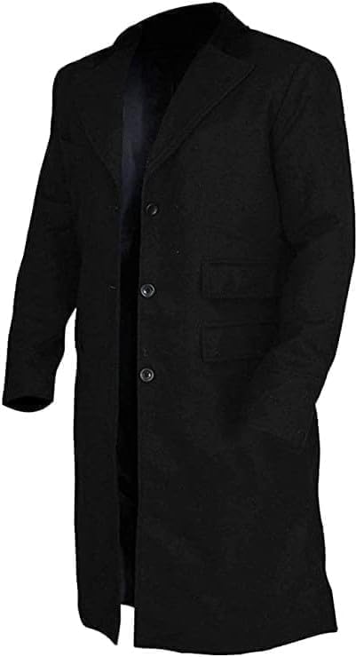 Men's New Black Black Woolen Long Trench Winter Coat Jacket2