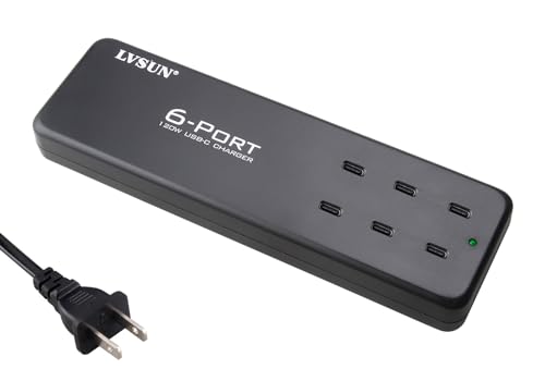 120W USB C Charging Station, GaN 6 Port USB Type-C Desktop Charging Hub Block, Wall Fast Charger for MacBook Pro/Air, iPhone 14/13/13 Pro/12, Laptop, Tablet, iPad Pro, Galaxy and More, Black