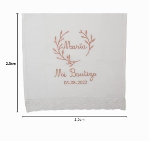 Miniatura 8 de Kit De Vela Y Pañuelo Personalizado Para Bautizo - Incluye Caja De Madera Grabada Pack De Vela Decorada Y Paño Bordado Con Nombre Y Fecha Del Bautismo - Modelo Bambula Rosa Maquillaje