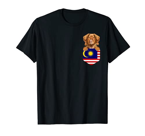 Malaysia Flag Duck Tolling Retrievers Dog In Pocket T-Shirt, Black