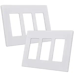 CML 3-Gang Screwless Decorator Wall Plate, Light Switch Covers, Outlet Receptacle Cover, Hidden Screw Smooth Face, Impact Resistant, Standard Size 4.68?X 6.54?, 2 Pack, White