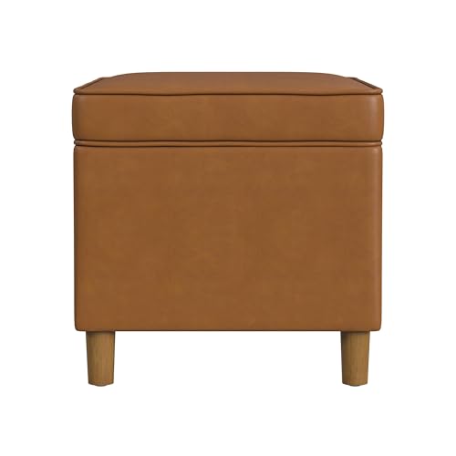 Image of HomePop 24 inch Dinah Collection Storage Ottoman - Carmel Faux Leather