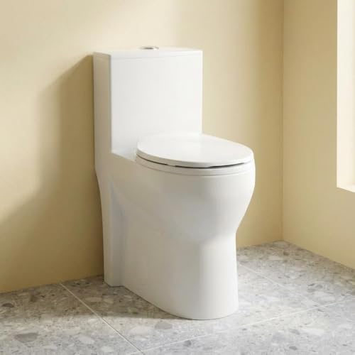 One Piece Toilet with 19' ADA Height, Round Bowl Design, Soft Closing PP Toilet Cover, Easy Clean...