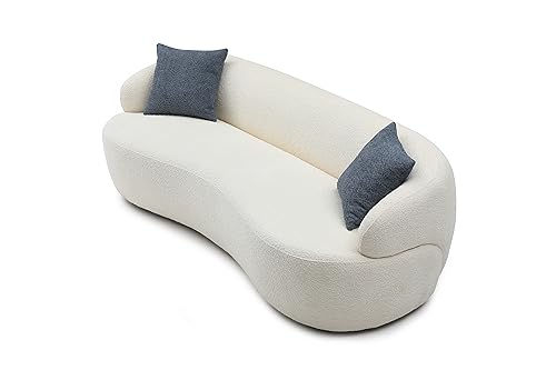 Image of KEIKI 87 inch Curved Oversized Boucle Cloud Sofa with Thickened Seat Cushions and Backrest, Modern Style 3-Seater Upholstered Corner Fluffy Couch, No Assembly Required, for Apartment, Living Room, Beige
