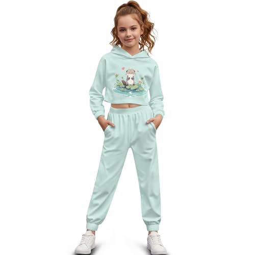 ZFRXIGN Cute Otter Hoodie and Sweatpants for Girls 4-13 Years 2 Piece Workout Set Cute Hiking Outfits3