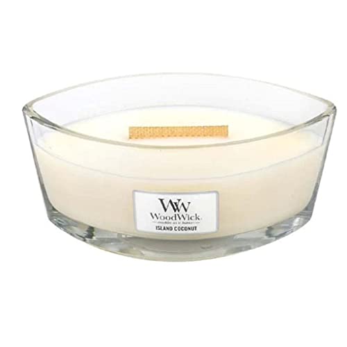 Woodwick Ellipse Scented Candle with Crackling Wick, Island Coconut, Up to 50 Hours Burn Time Wood, White