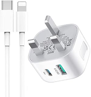 USB C Plug,20W Type C Fast Charger Plug and Cable for iPhone Charging Plug and Lead,Fast Charge for iPhone 14/14 Pro/13/13 Pro/12/12 Pro/11/SE/10/8/iPhone USB-C Adapter Plug UK and Lightning Wire