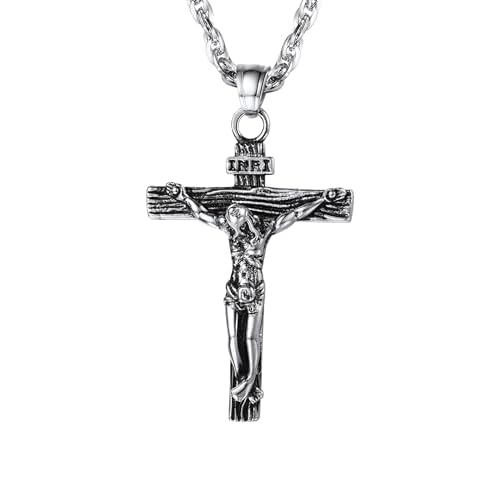 PROSTEEL Cross Necklace for Men, Cross Pendant with Adjustable Chain, Sliver Black Gold Plated Crucifix Necklace for Men 316L Stainless Steel Easter Jewellery with Gift Box